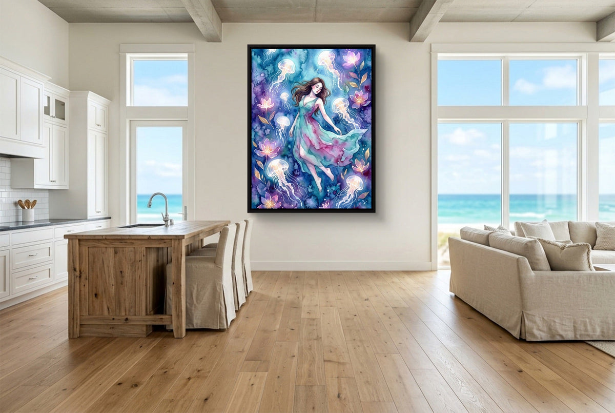 Woman in Azure Currents - Luxury Wall Art
