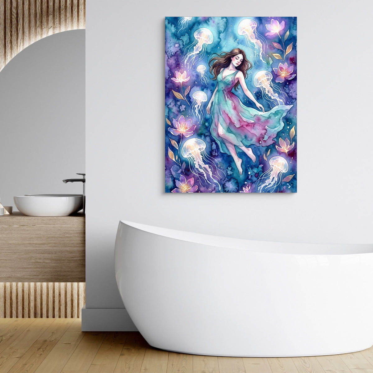 Woman in Azure Currents - Luxury Wall Art