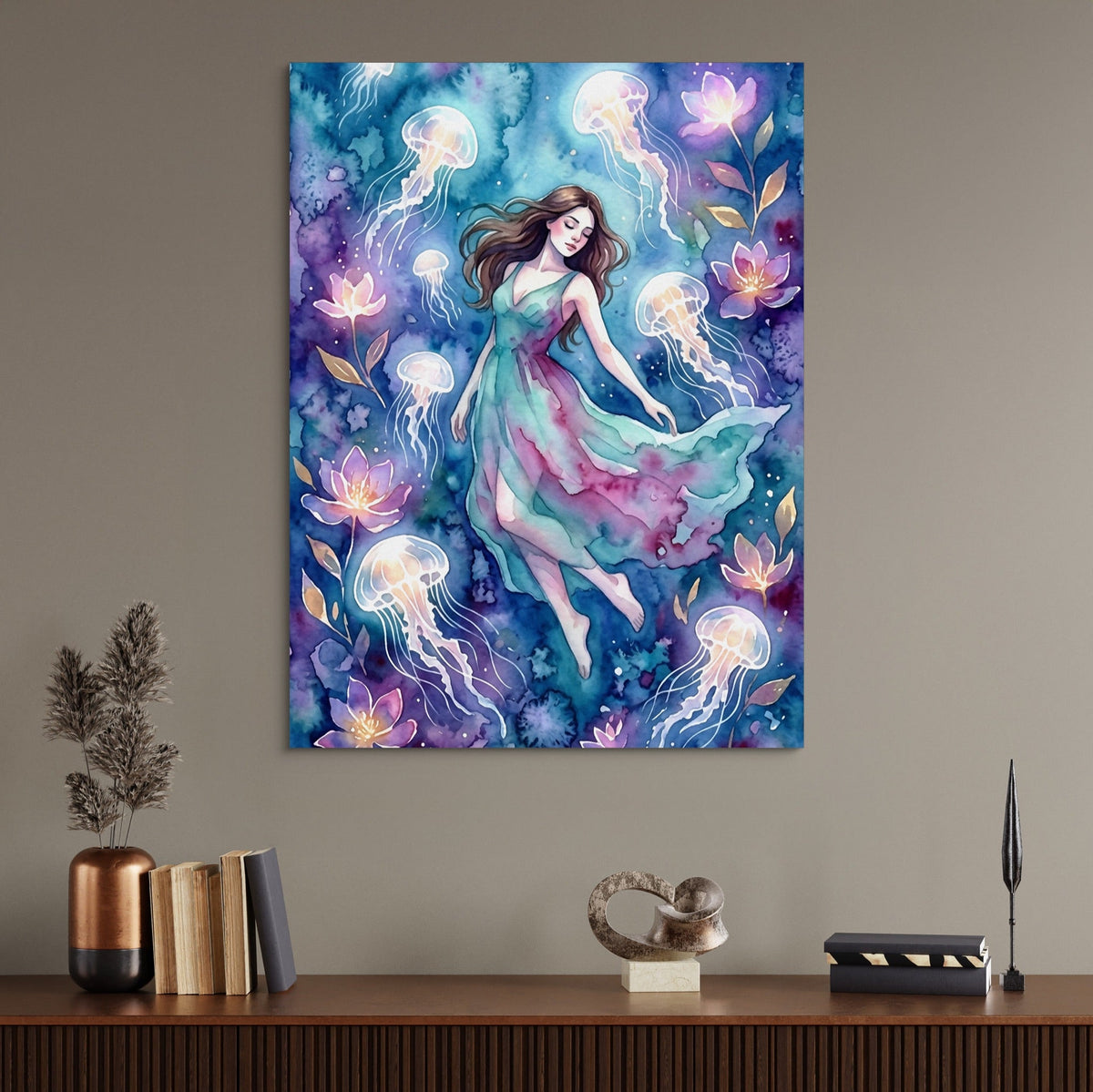Woman in Azure Currents - Luxury Wall Art