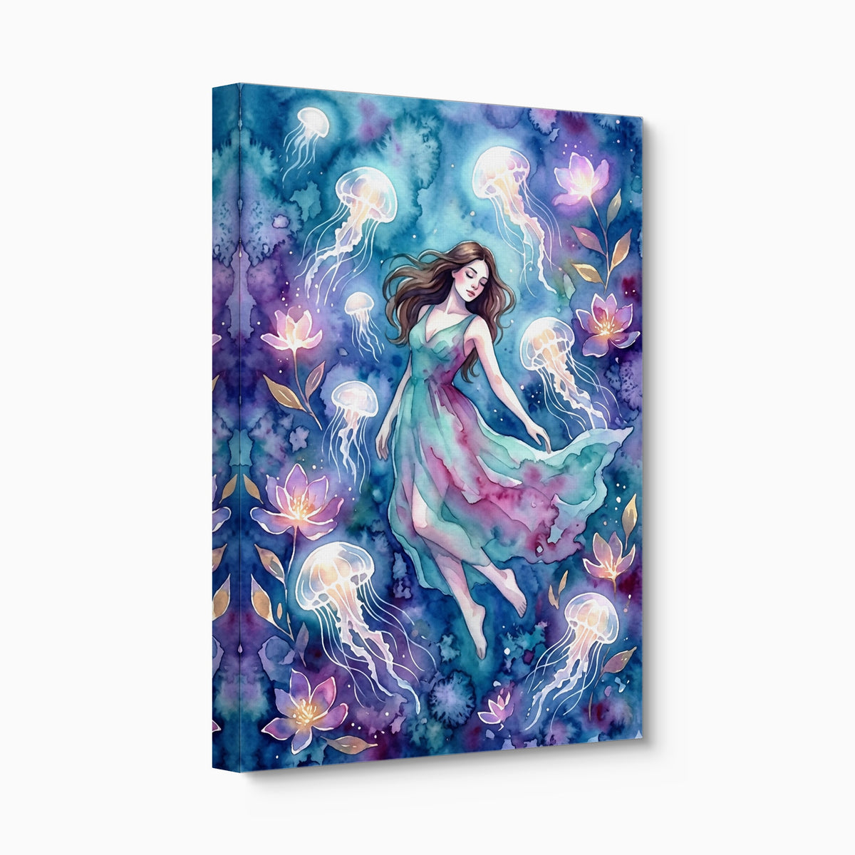 Woman in Azure Currents — woman in azure currents angled flush print