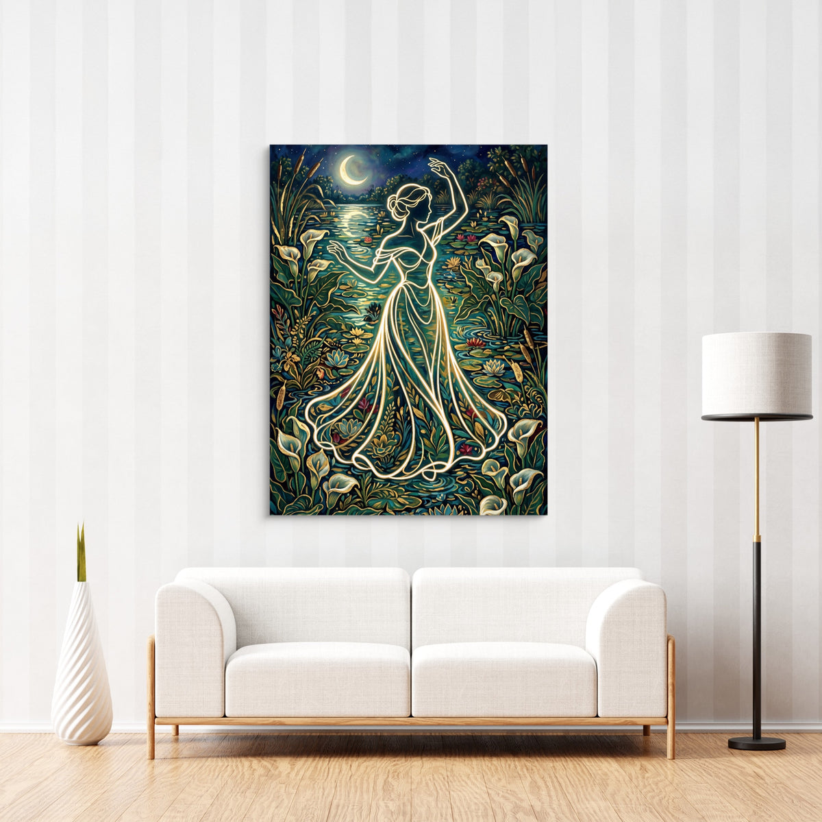 Woman Moonlit Dance — woman moonlit dance sq striped wall luxe 1port flush print