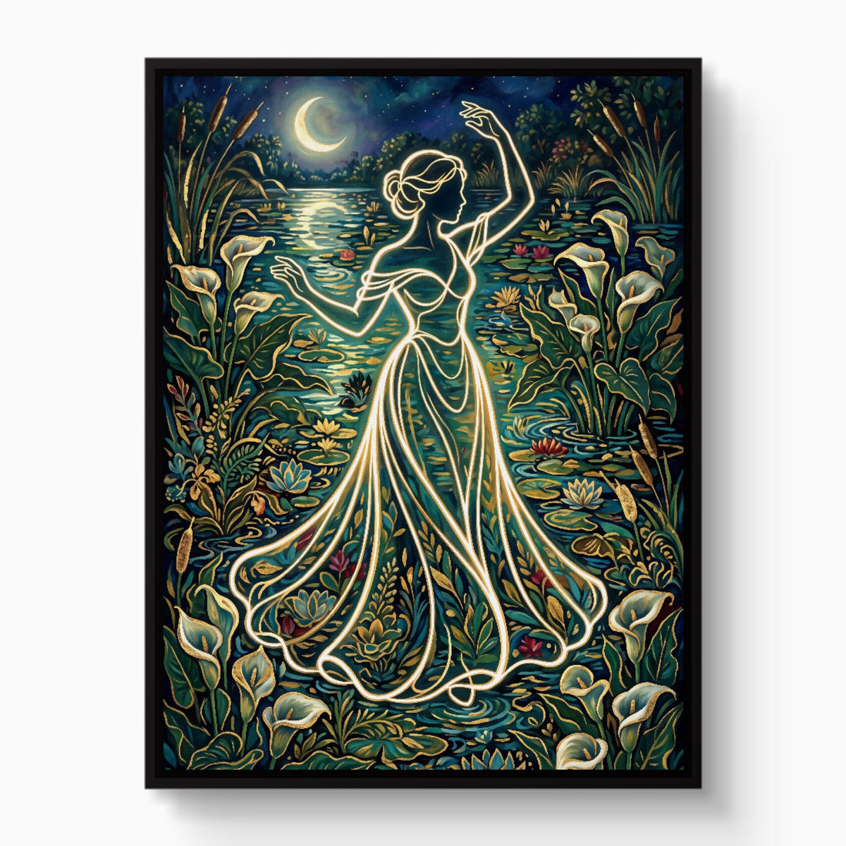 Woman Moonlit Dance — woman moonlit dance white studio framed black