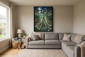 Woman Moonlit Dance — woman moonlit dance living room with sectional sofa 1port framed black
