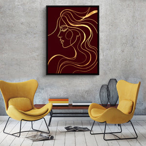 Woman Profile Gold — woman profile gold sq red chairs 1port framed black