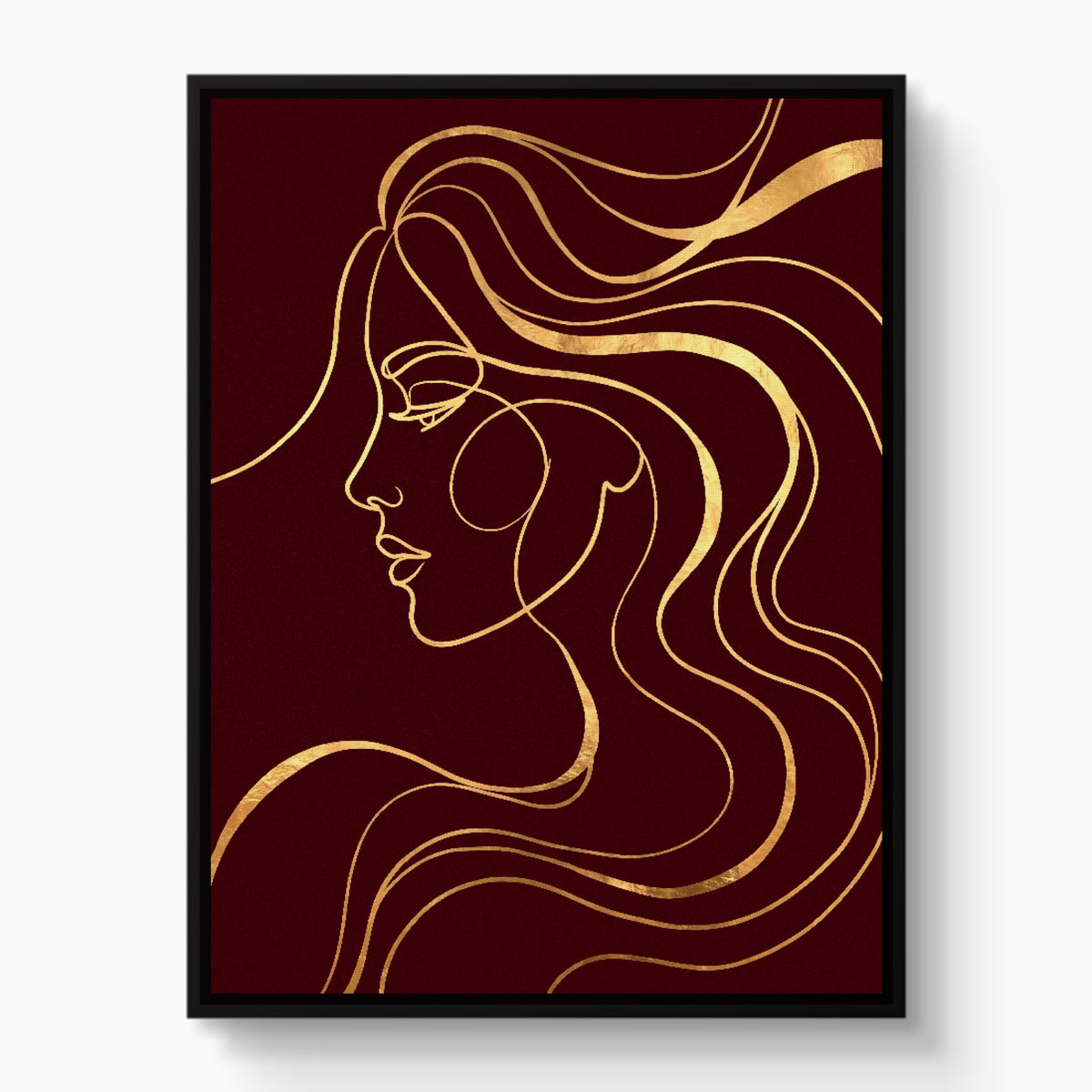 Woman Profile Gold — woman profile gold white studio framed black