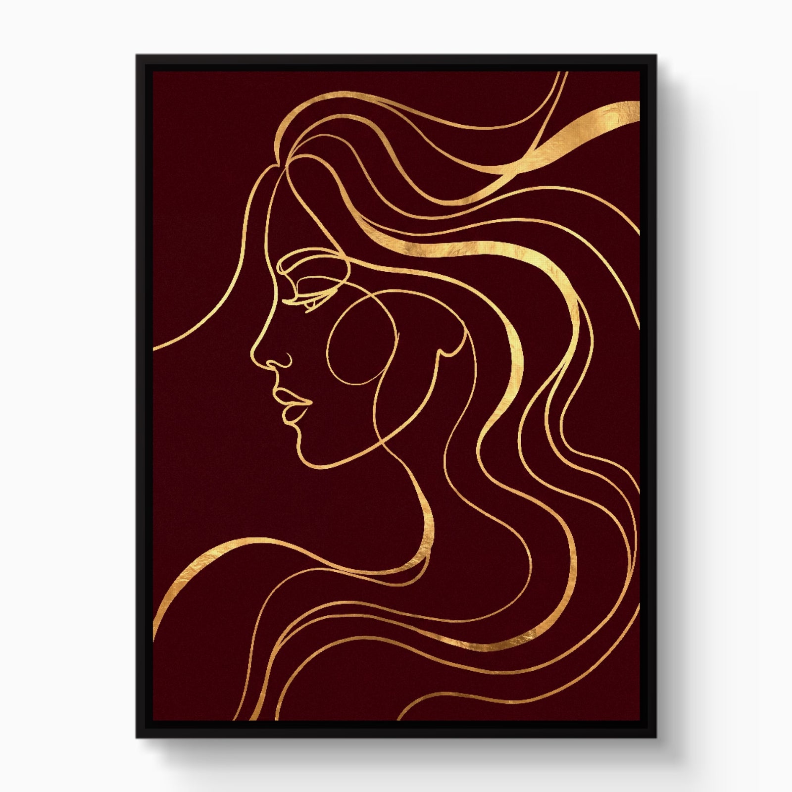 Woman Profile Gold — woman profile gold white studio framed black