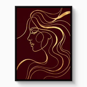 Woman Profile Gold — woman profile gold white studio framed black