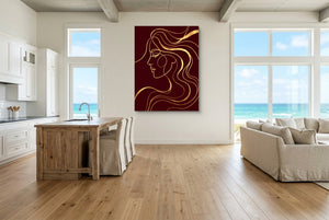 Woman Profile Gold — woman profile gold living room with ocean view 2 1port flush print