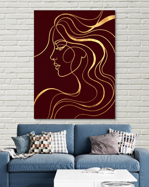 Woman Profile Gold — woman profile gold psd white bricks blue couch 1port flush print