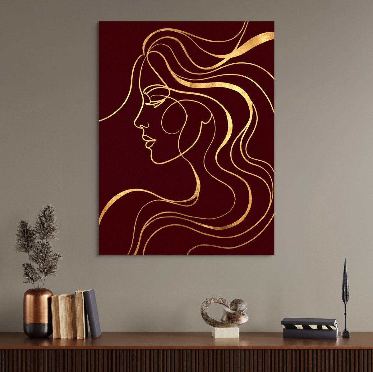 Woman Profile Gold — woman profile gold sq office desk wall 1port flush print