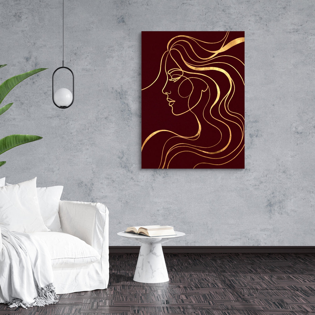 Woman Profile Gold — woman profile gold sq opulent room 1port flush print