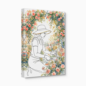 Woman Pruning Roses — woman pruning roses angled flush print