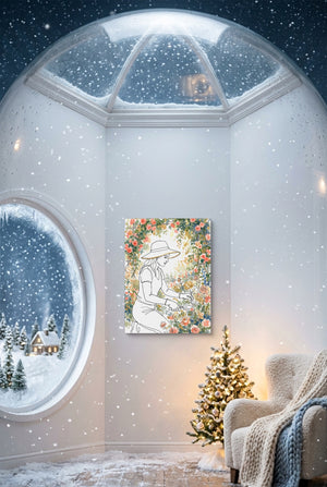 Woman Pruning Roses — woman pruning roses p snow globe interior scene 1port flush print