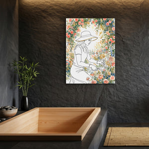 Woman Pruning Roses — woman pruning roses sq bamboo bathroom 1port flush print