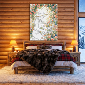 Woman Pruning Roses — woman pruning roses sq cozy cabin 1port flush print