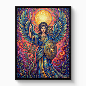 Woman's Mythic Stand — woman's mythic stand white studio framed black