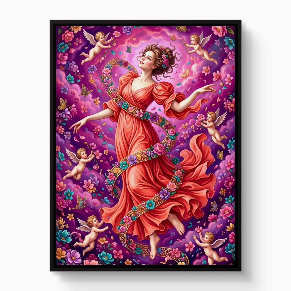 Woman Spiraling Blooms - Luxury Wall Art