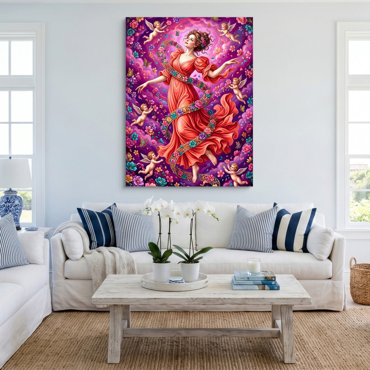 Woman Spiraling Blooms - Luxury Wall Art