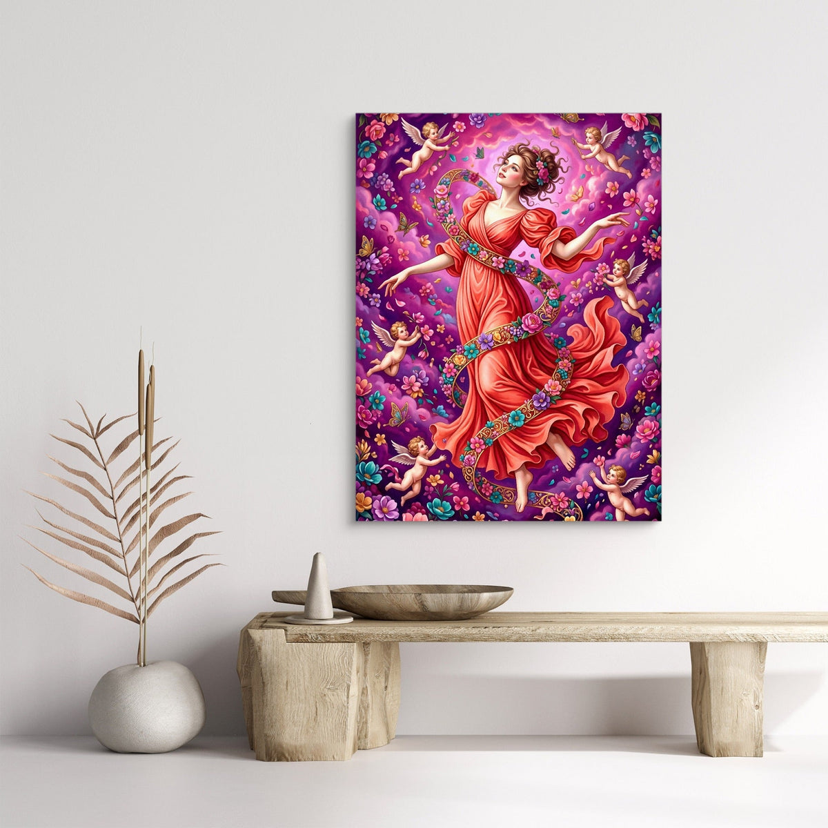 Woman Spiraling Blooms - Luxury Wall Art
