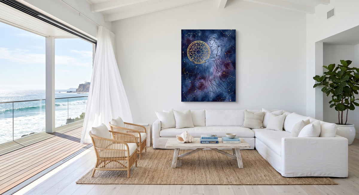 Woman Starry Zodiac — woman starry zodiac beachside villa 1port flush print