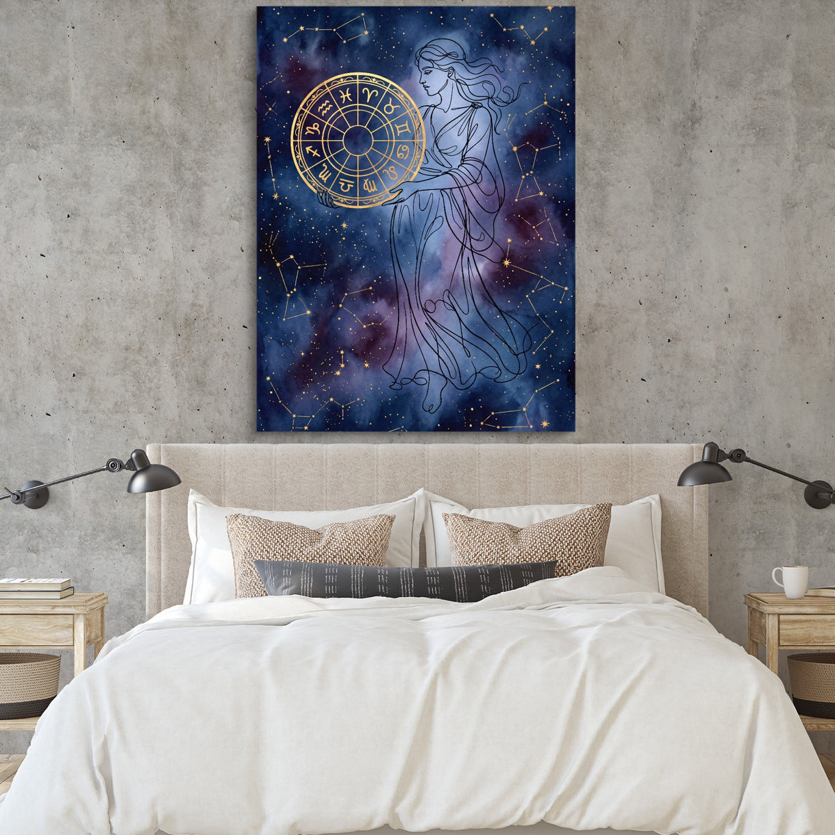 Woman Starry Zodiac — woman starry zodiac sq bedroom cement wall 1port flush print