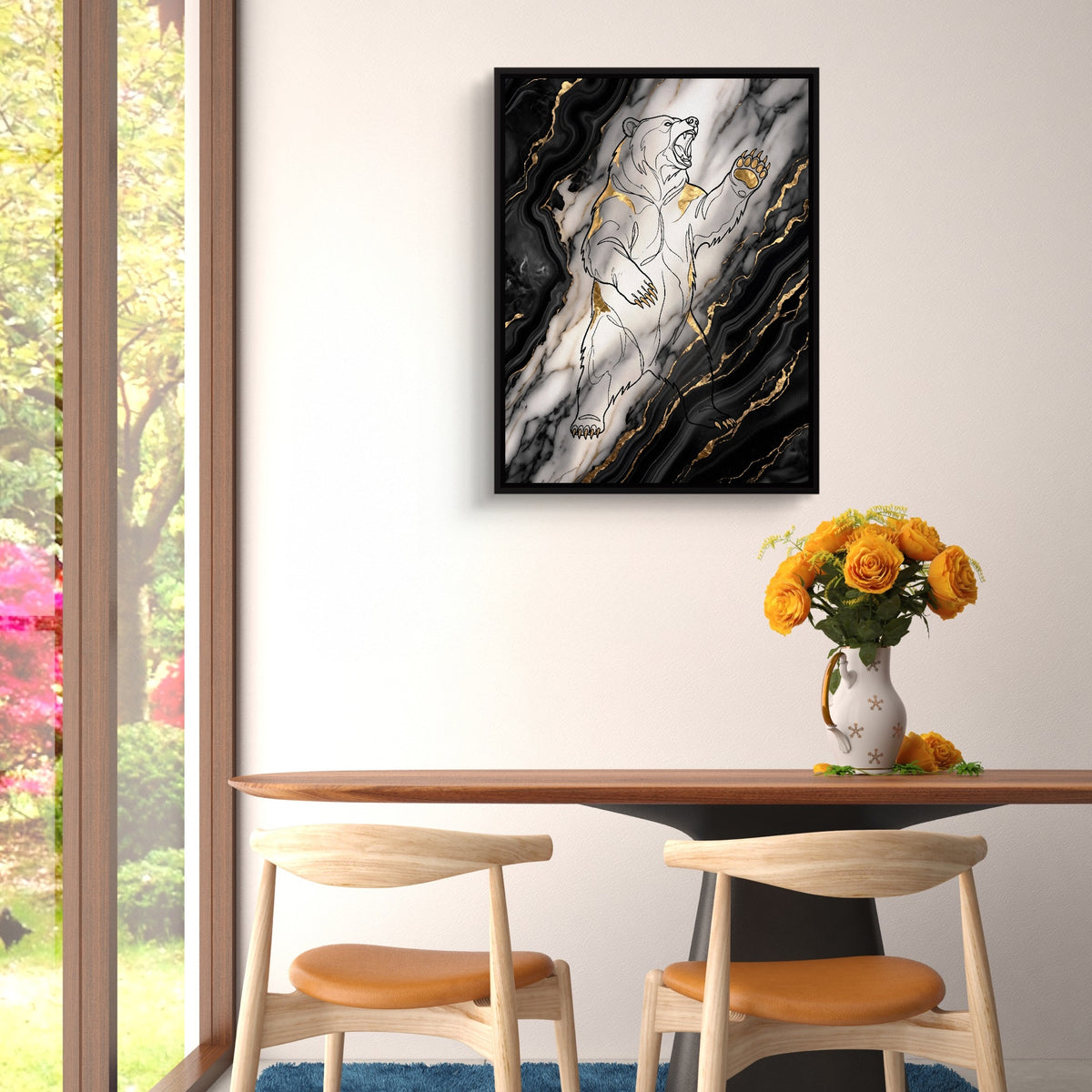 WS Bear Marble — ws bear marble sq floral dining room 1port framed black