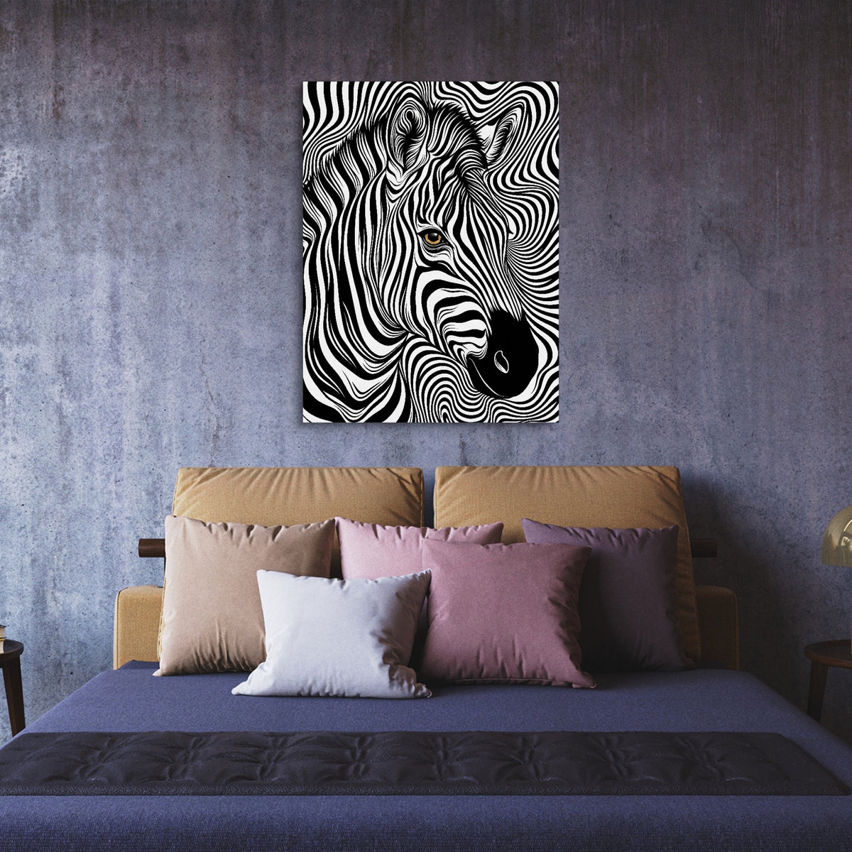 Zebra Op Art — zebra op art sq purple room 1port flush print