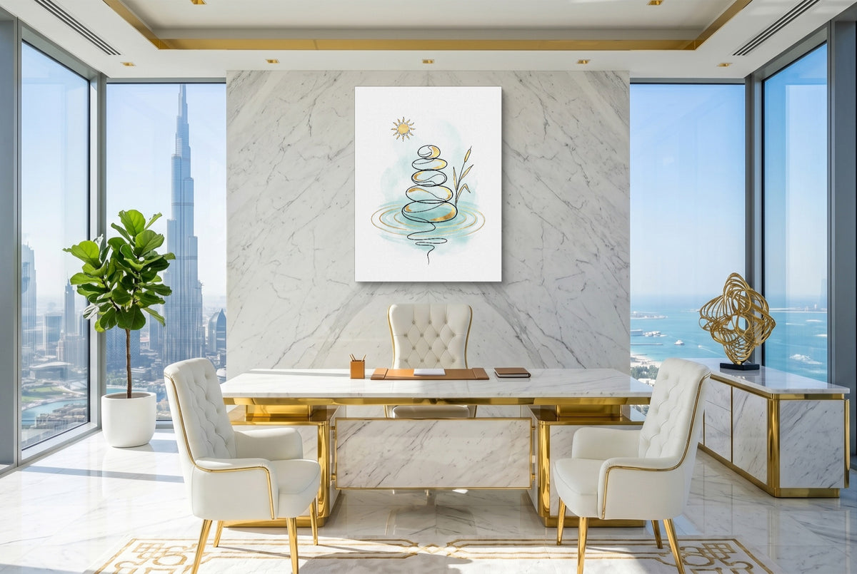 Zen Stones Line — zen stones line office with city view 2 1port flush print