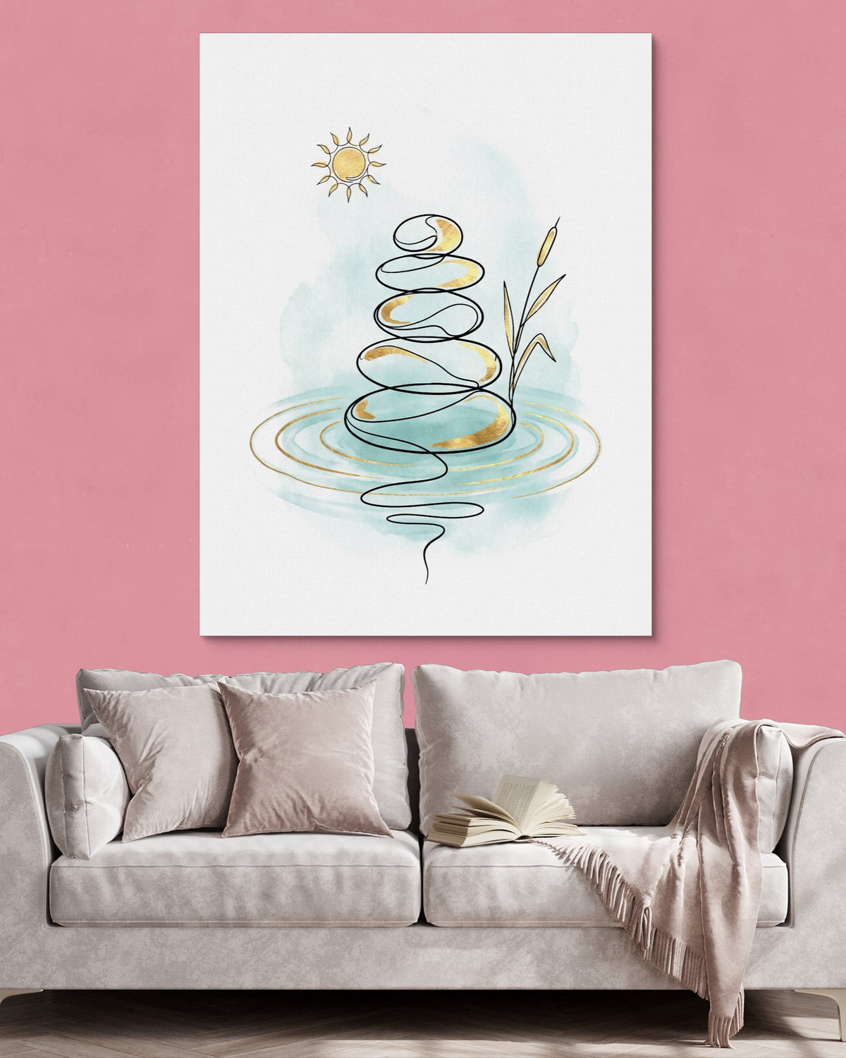 Zen Stones Line — zen stones line psd pink wall pink couch 1port flush print