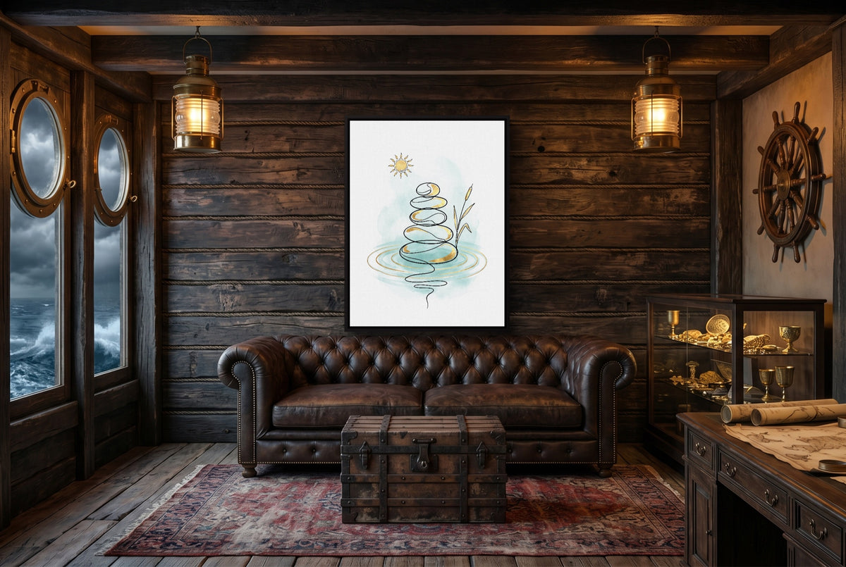 Zen Stones Line — zen stones line small cabin interior view 1port framed black