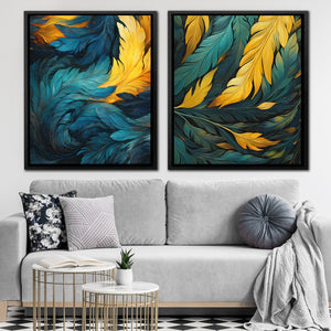 Blue and Green Feathers (2) Set - Luxury Wall Art