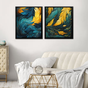 Blue and Green Feathers (2) Set - Luxury Wall Art
