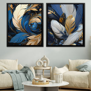 Blue and White Feathers (2) Set - Luxury Wall Art
