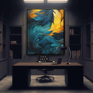 Blue Gold Feathers - Luxury Wall Art