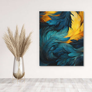 Blue Gold Feathers - Luxury Wall Art