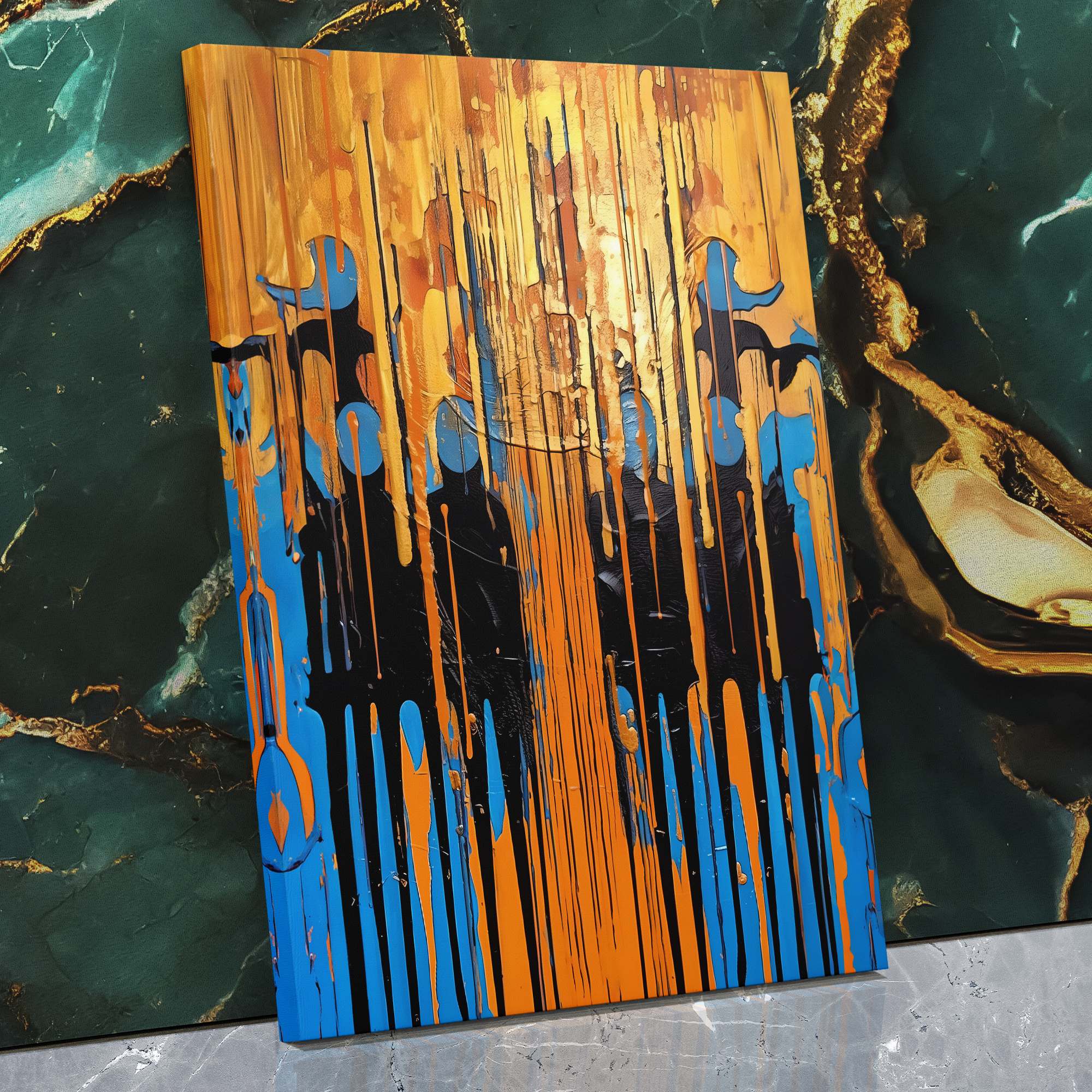 Blue Gold Symphony - Luxurious Blue and Gold Dripping Paint - Luxury Wall  Art