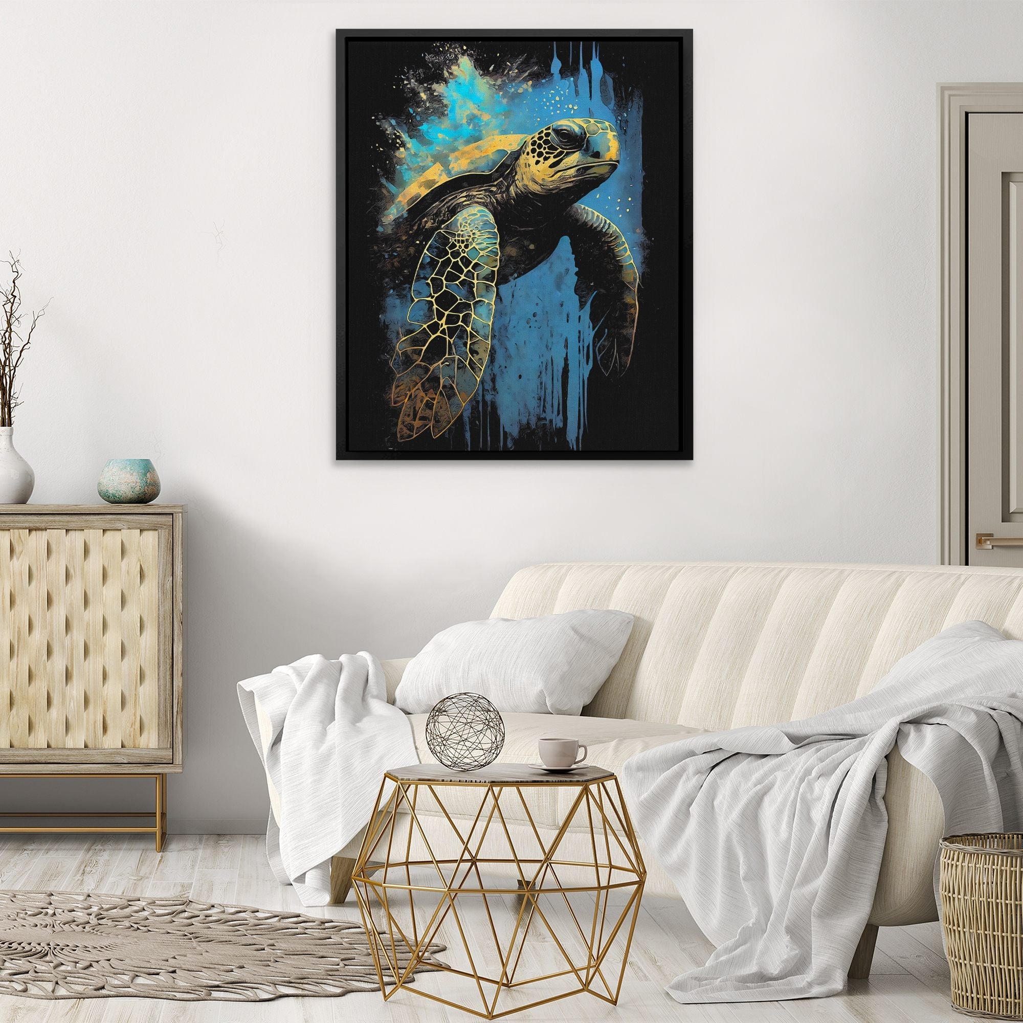 Enchanting Blue Sea Turtle Canvas Painting - Luxury Wall Art