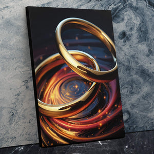 a painting of two rings on a marble surface