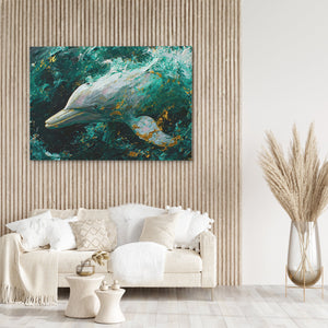 Emerald Gold Dolphin - Luxury Wall Art
