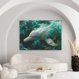 Emerald Gold Dolphin - Luxury Wall Art