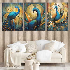 Flowing Peacocks (3) Set - Luxury Wall Art