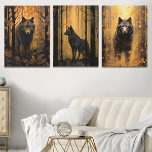 Forest Wolves in Gold (3) Set - Luxury Wall Art