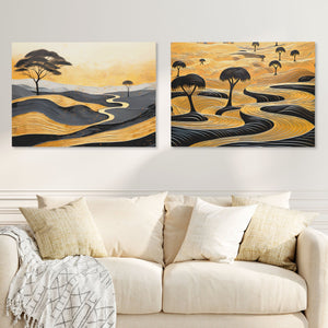 Gold African Landscape (2) Set - Luxury Wall Art