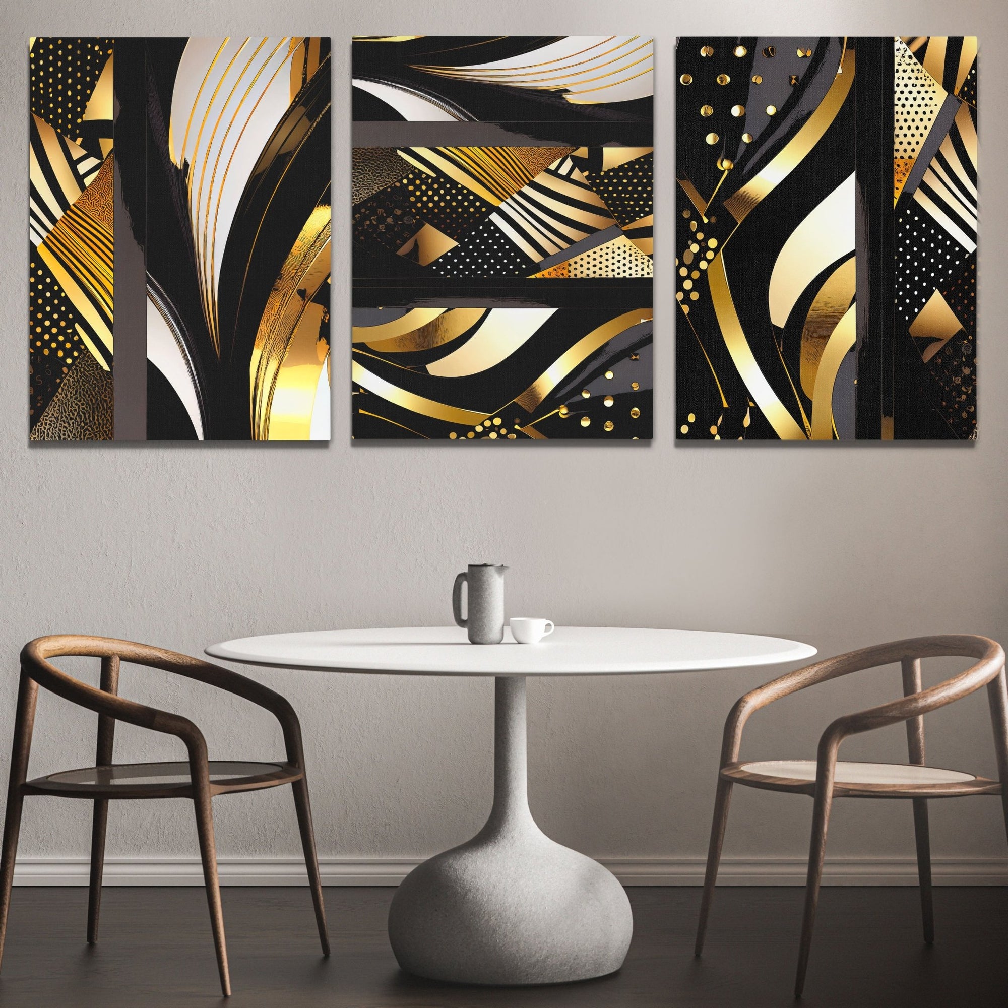 Gold and Black Abstracts (3) Set - Luxury Wall Art