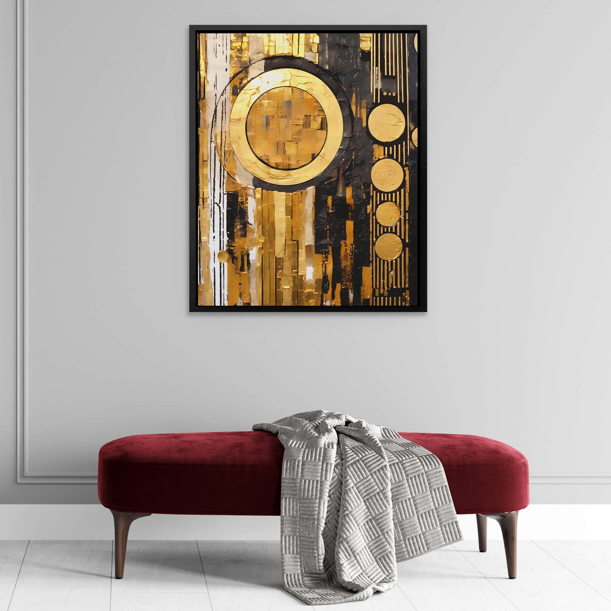 30X40 Abstract Black + Gold I With Gold Frame