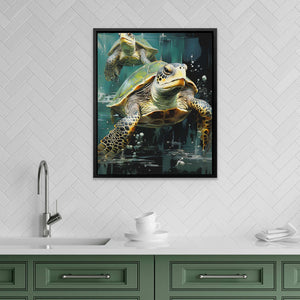 Green Turtles Swimming - Luxury Wall Art