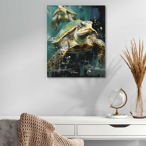 Green Turtles Swimming - Luxury Wall Art