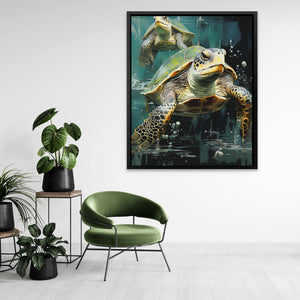 Green Turtles Swimming - Luxury Wall Art