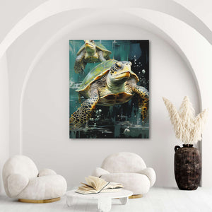 Green Turtles Swimming - Luxury Wall Art