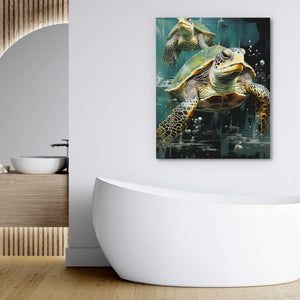 Green Turtles Swimming - Luxury Wall Art